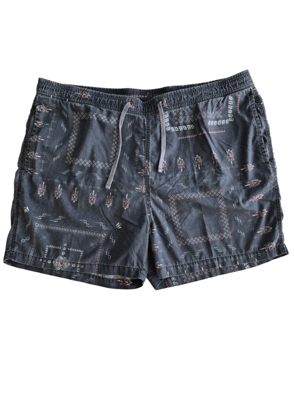 AllSaints Men's Swim Trunks Vintage-inspired Washed Gray Paisley Bandana Print